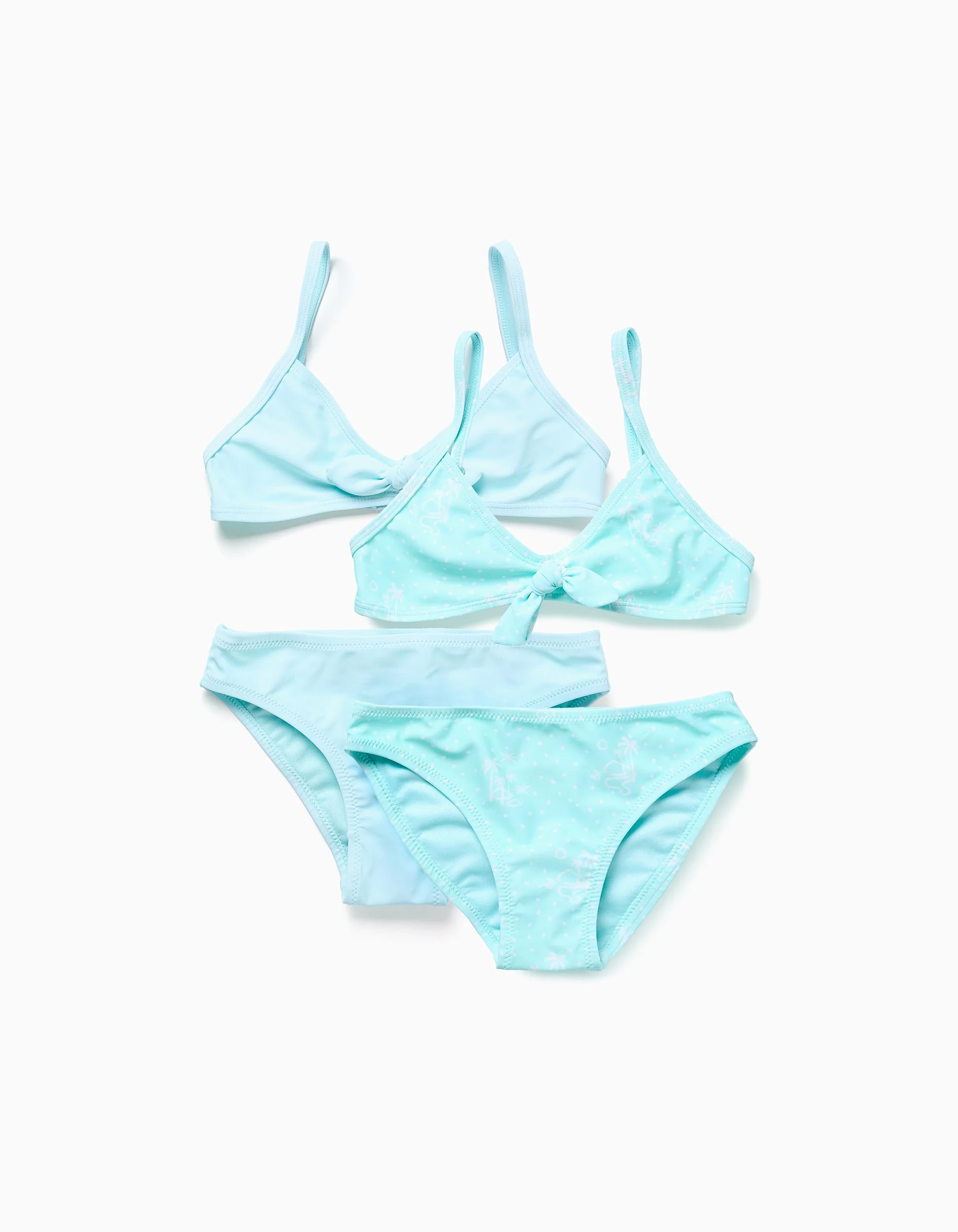 Pack of 2 bikinis with decorative bow for girls, light blue
