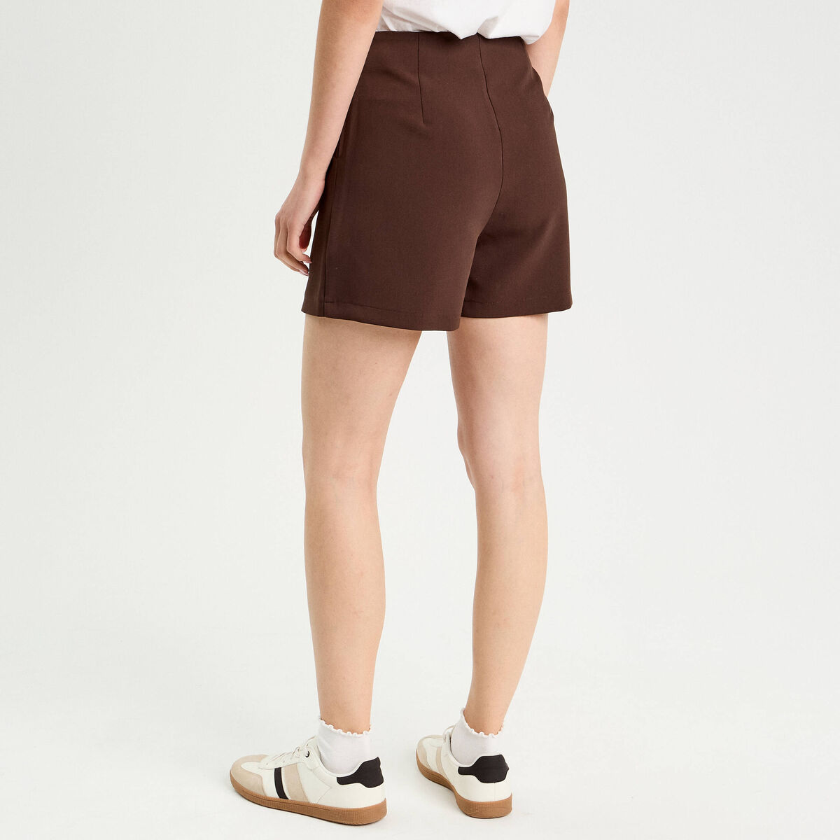 Jupe-short droite fentes marron foncé femme