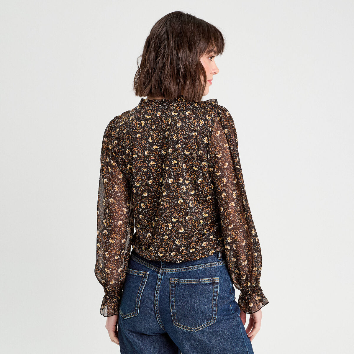 Blouse manches longues marron femme