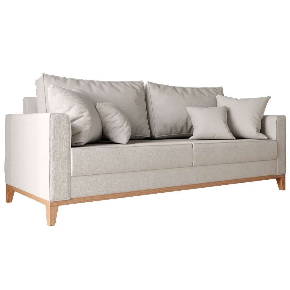 Sofá 3 Lugares Beny Base de Madeira Linho Mm Estofados Linho Cru