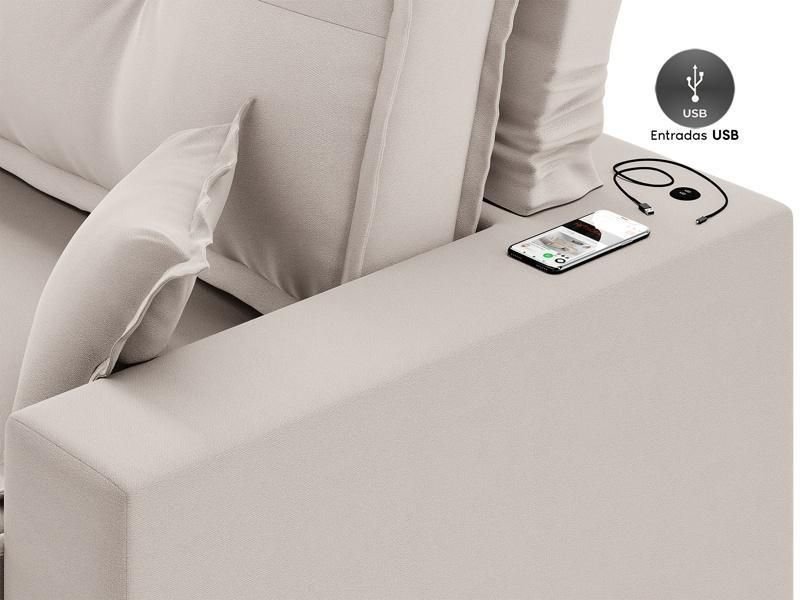 Sofá Palermo 2,80m Retrátil e Reclinável Velosuede - Netsofas - Areia