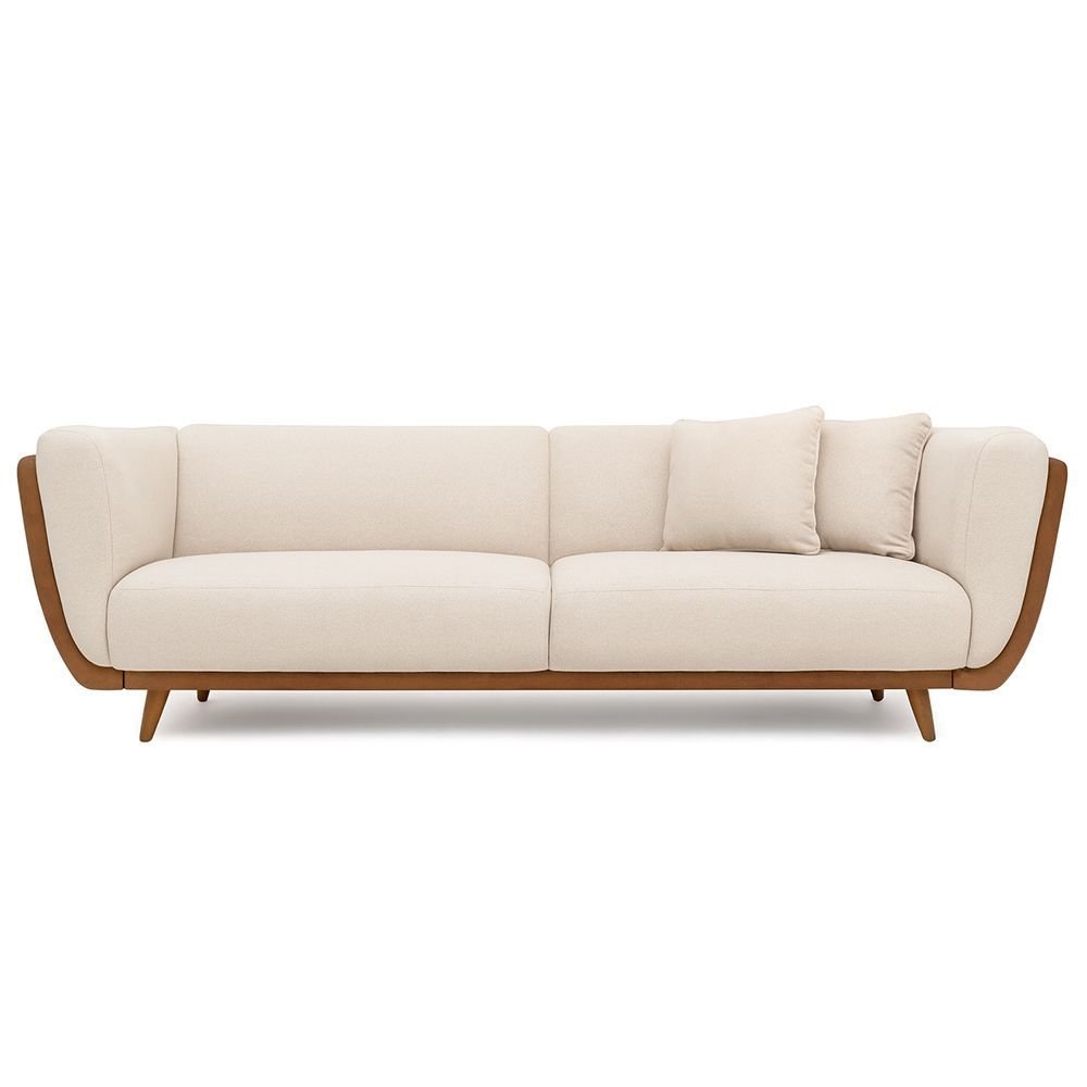 Sofá 2 Lugares 200cm Salezi com Duas Almofadas Courino Caramelo | Bouclé Suave Off White - Sallar Ho