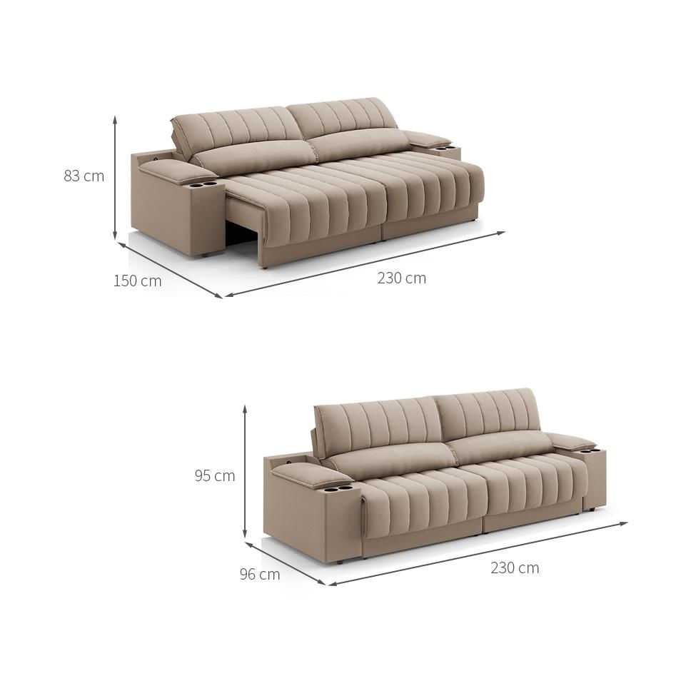 Sofá 3 Lugares Retrátil e Reclinável Murano com Porta-Copos Velosuede Capuccino 230 cm em Promoção | Ofertas na Americanas