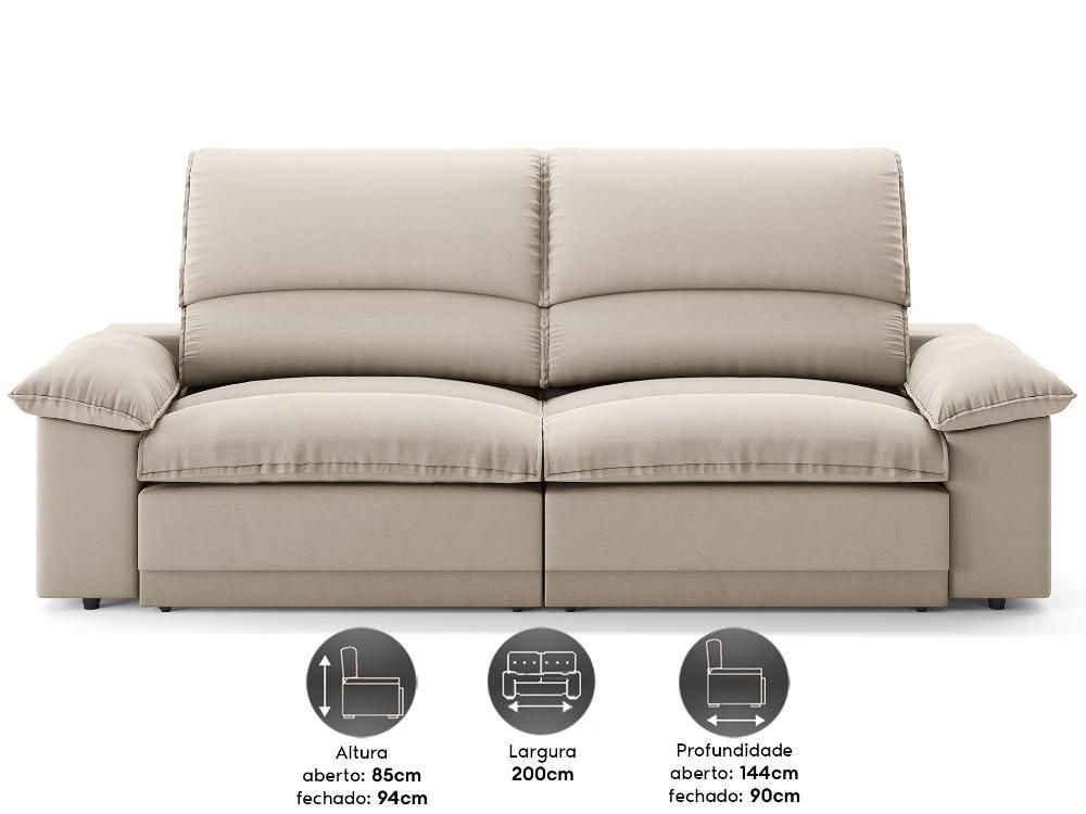 Sofá Plaza 2,00m Retrátil e Reclinável Velosuede - Netsofas