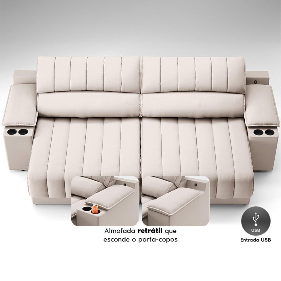 Sofá 3 Lugares Retrátil e Reclinável Murano com Porta-Copos Velosuede Areia 230 cm em Promoção | Ofertas na Americanas