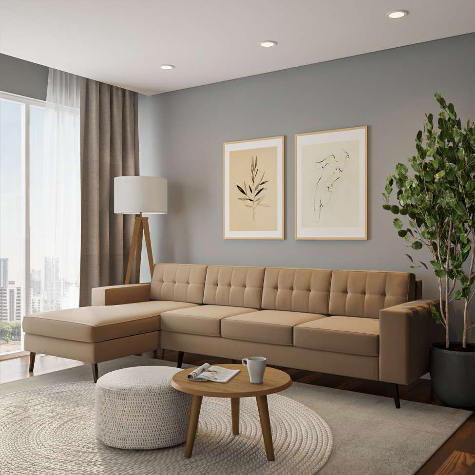 Sofá 4 Lugares Lydia com Chaise Esquerdo Pé Palito Linho Cotton Bege em Promoção | Ofertas na Americanas