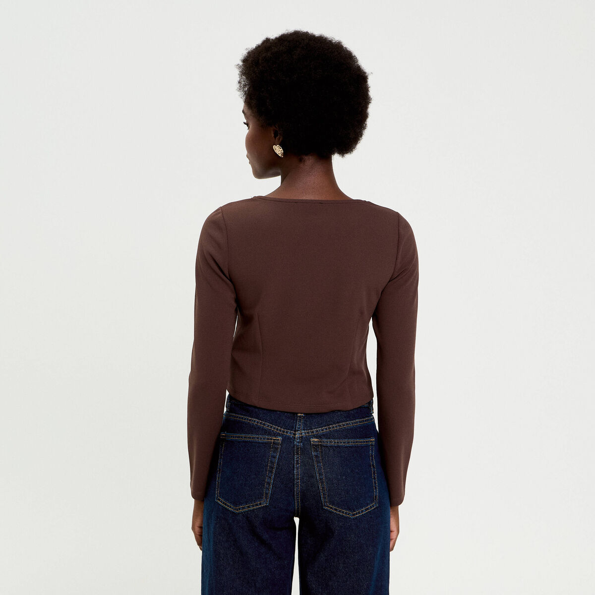 Gilet col carré marron foncé femme