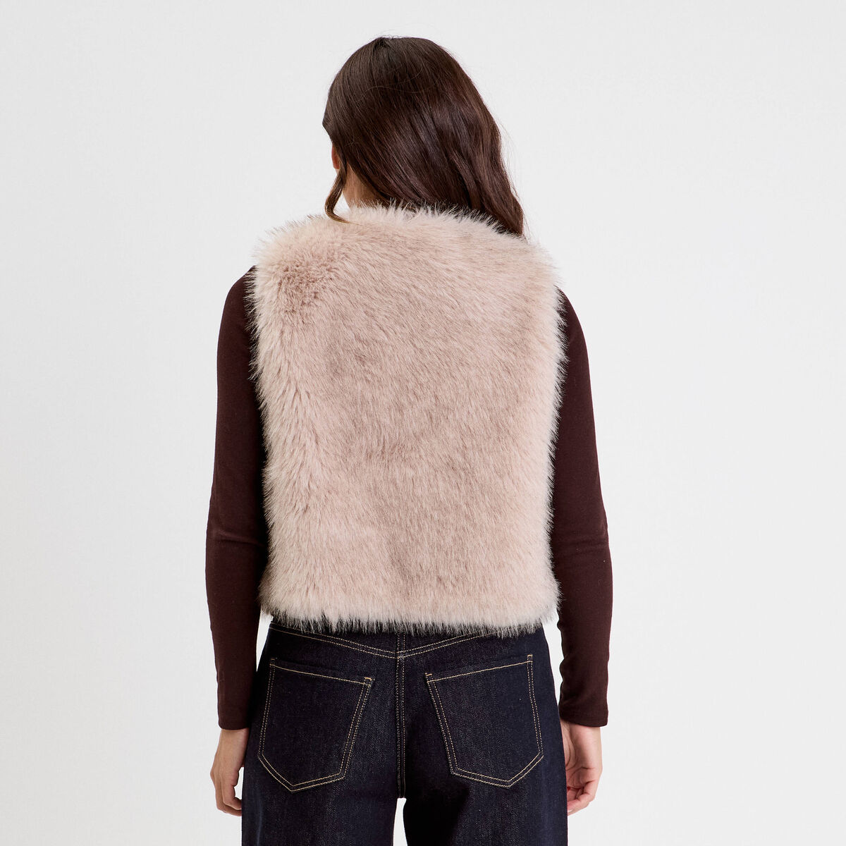 Gilet sans manches fausse fourrure sable femme