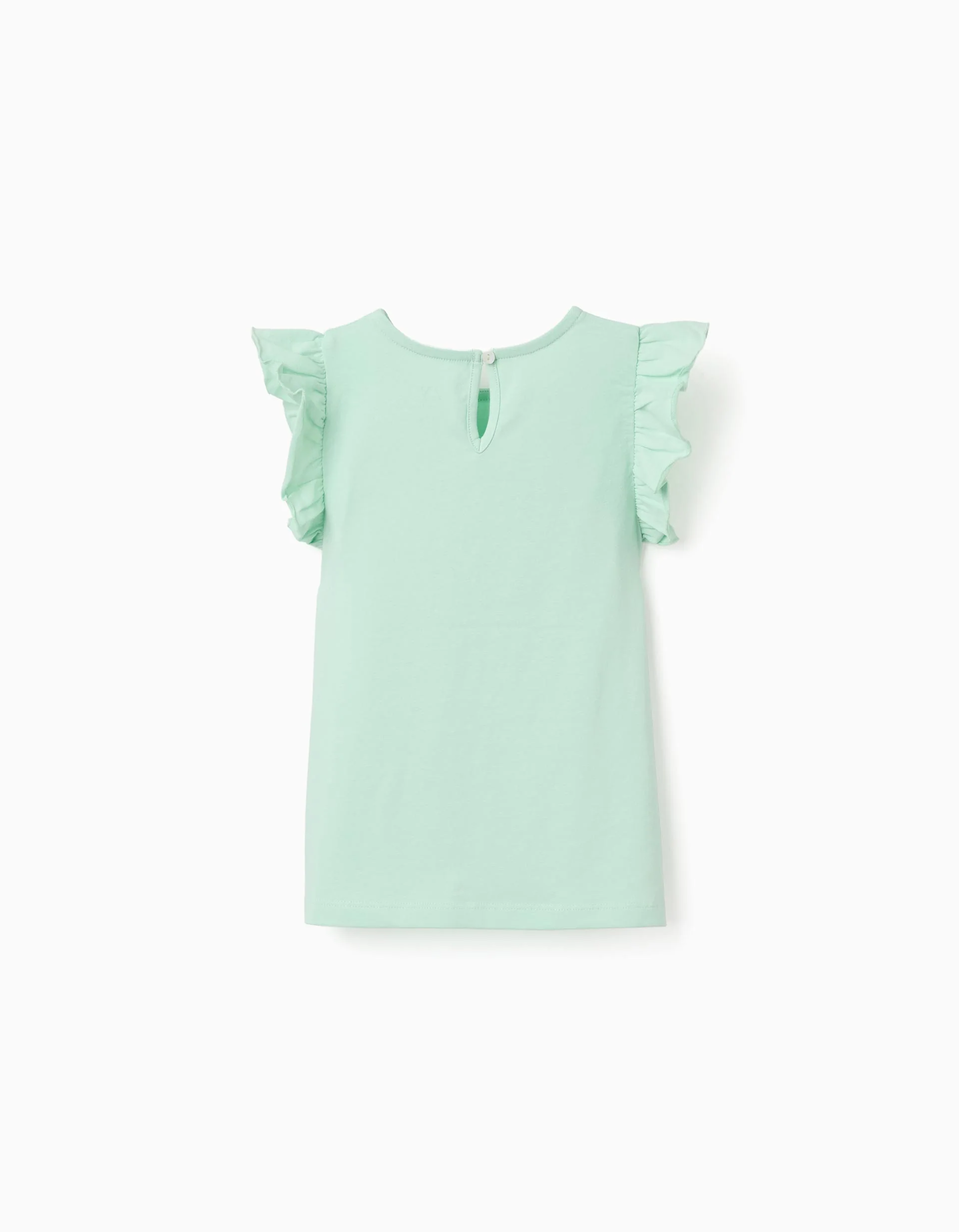 T-shirt with ruffled sleeves and round collar for girls, light green