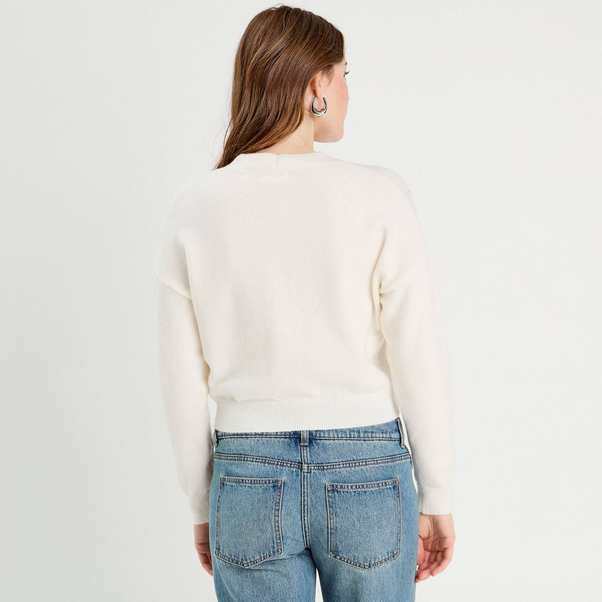 Gilet court brodé ecru femme