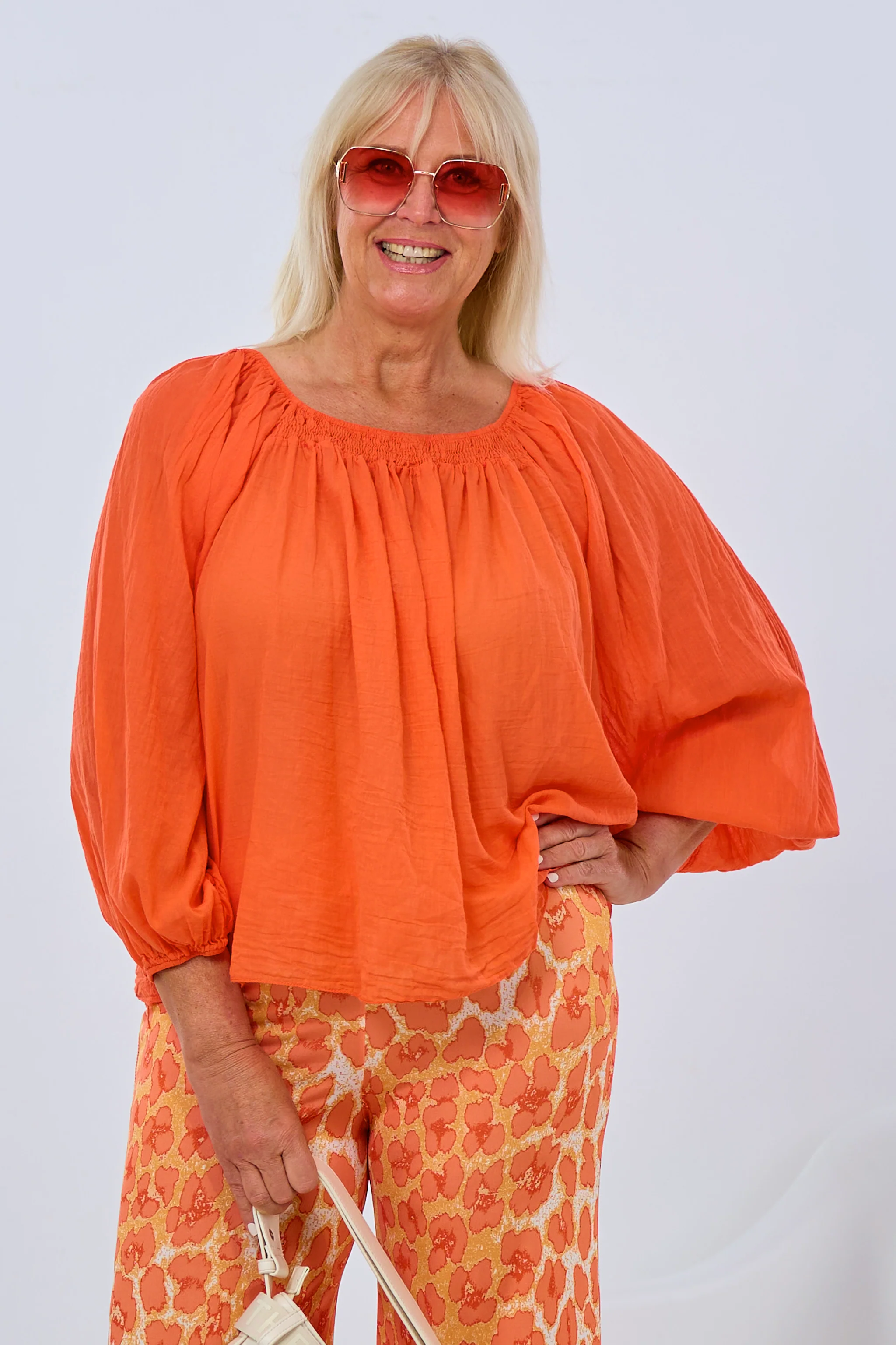 luftige Bluse mit Carmenausschnitt, orange