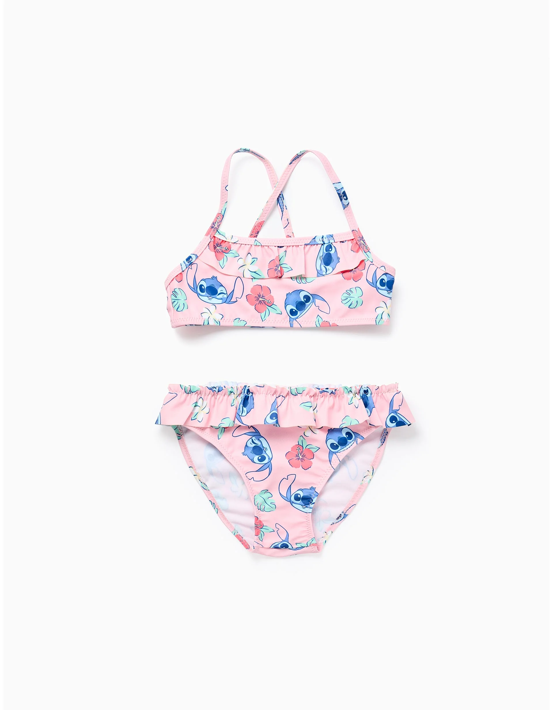 Bikini with Stitch motif and ruffles for girls, light pink