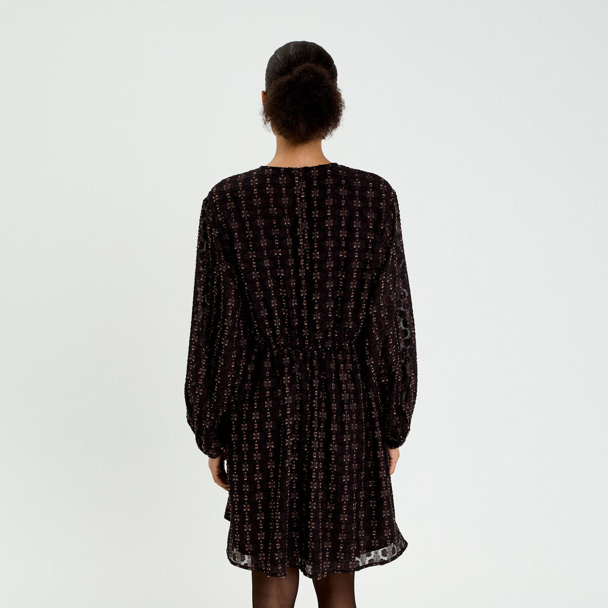 Robe en voile col V noir femme