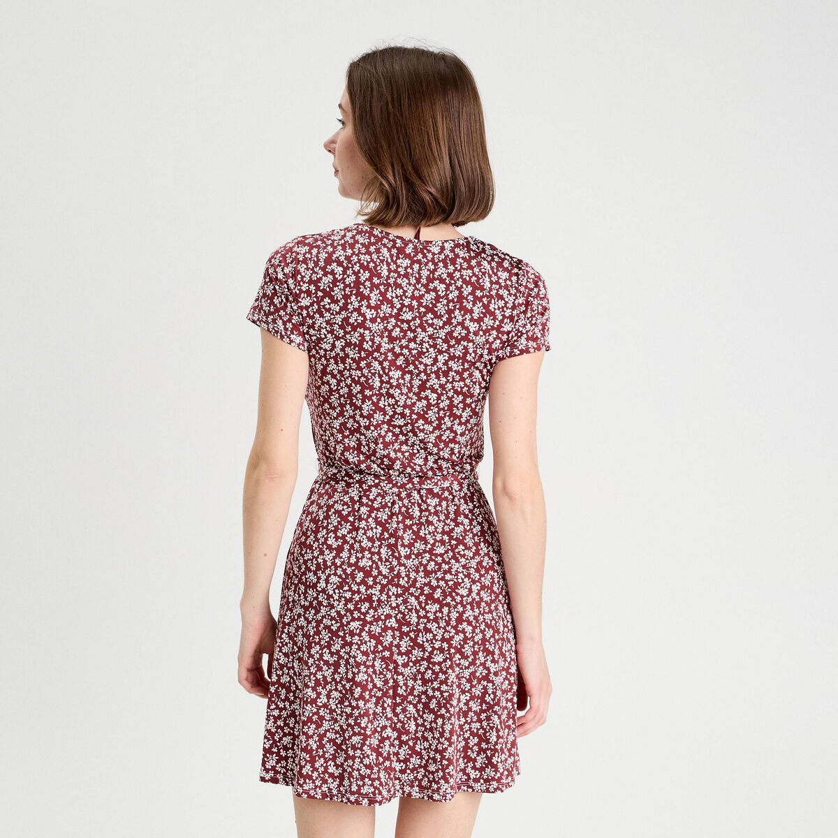 Robe évasée boutonnée marron cognac femme