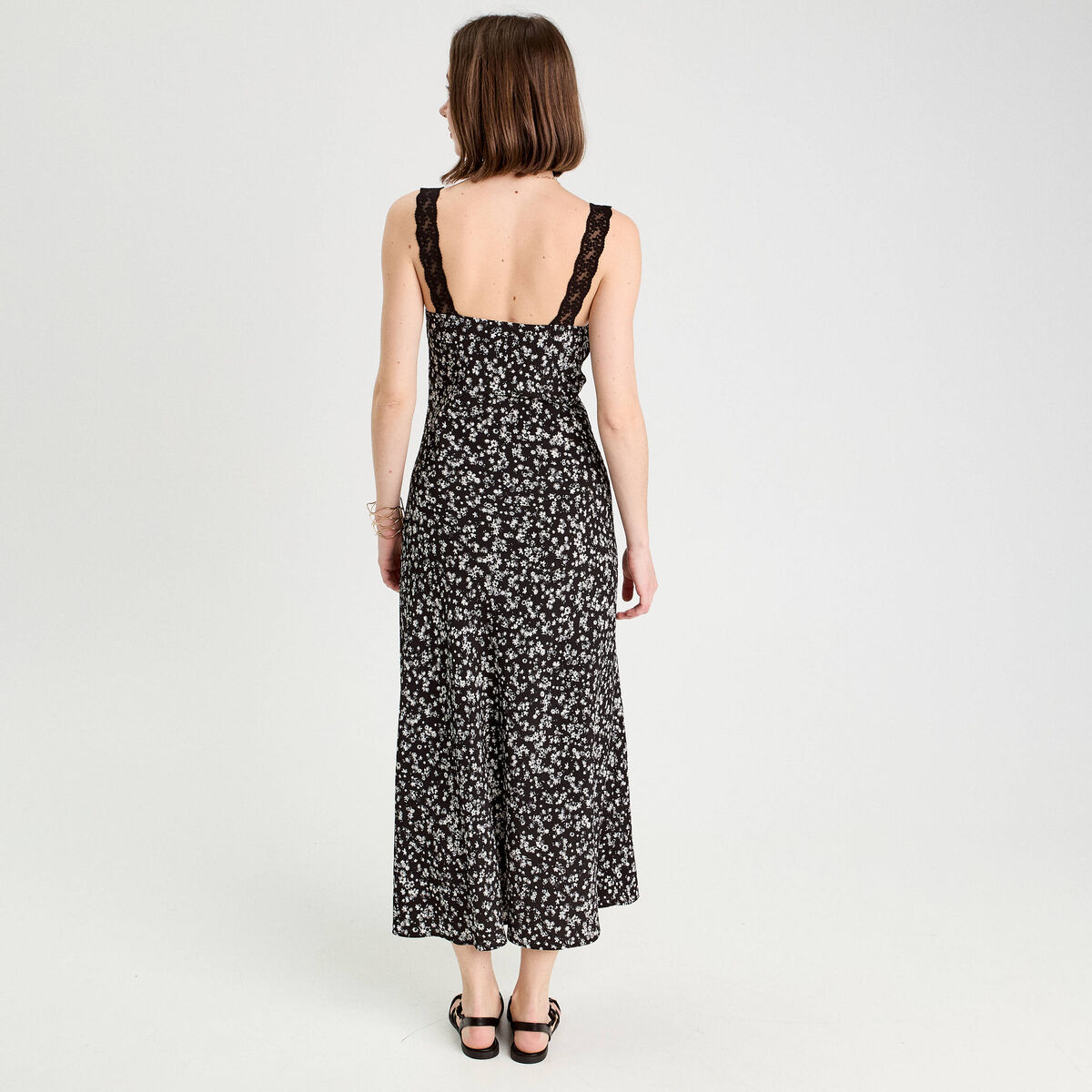 Robe longue évasée noir femme