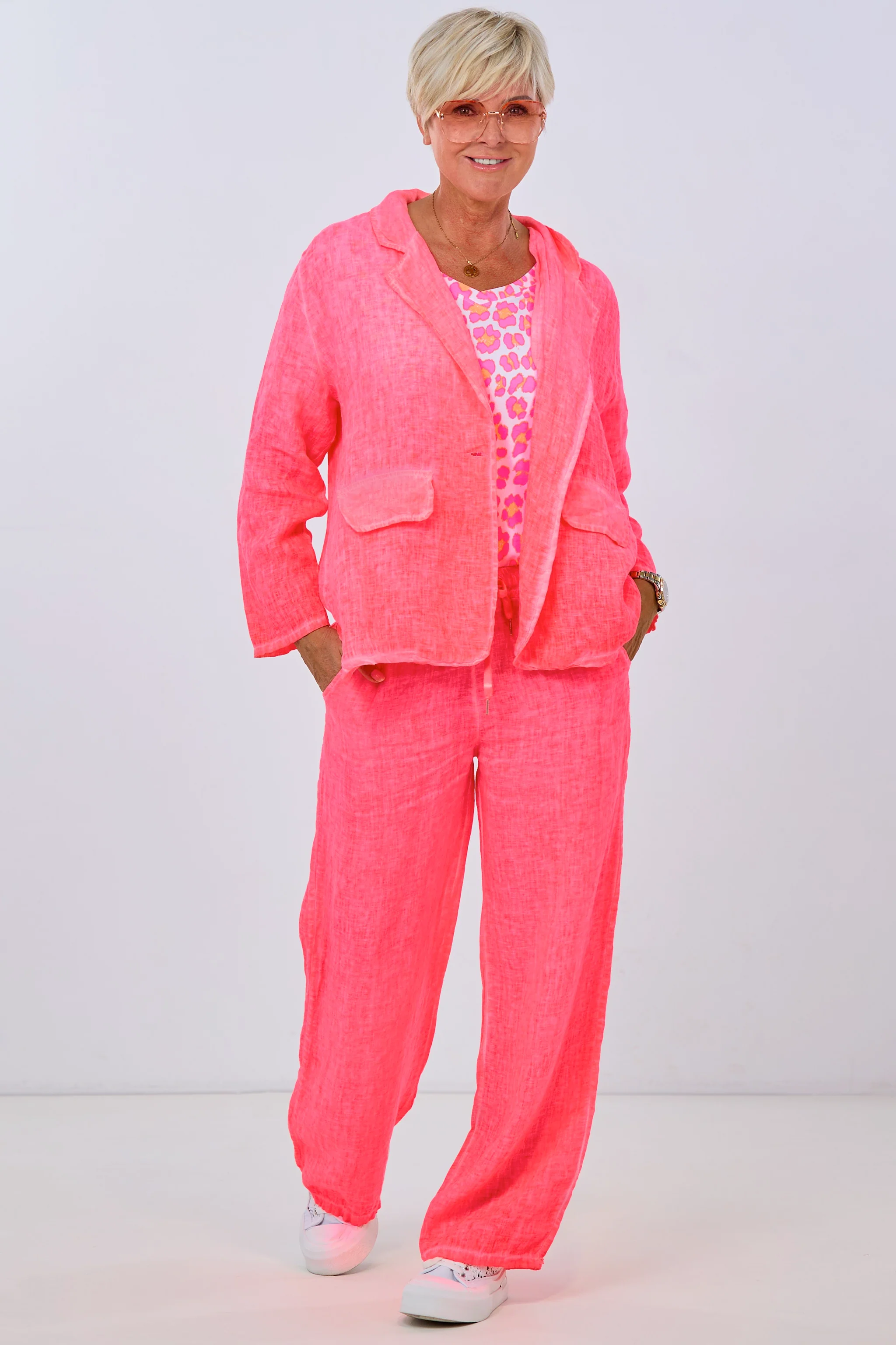Leinenblazer, neon koralle