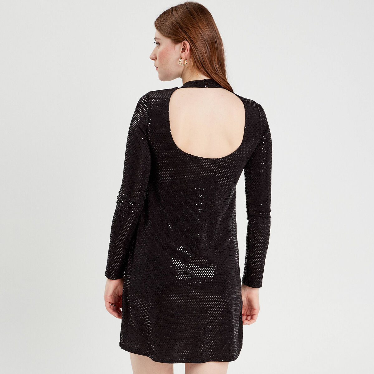 Robe évasée avec sequins noir femme