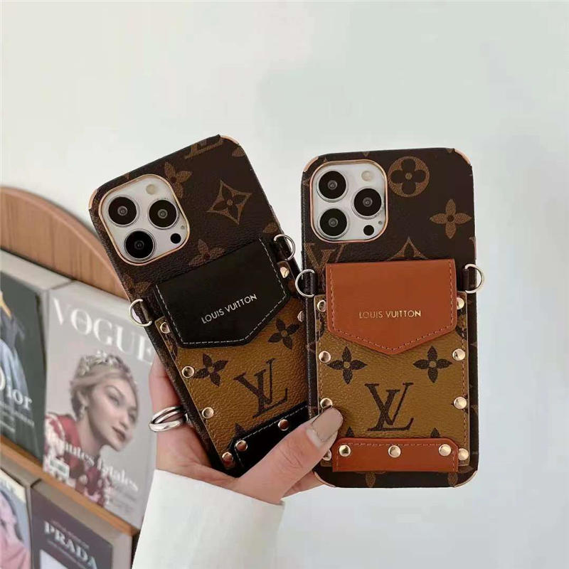 ヴィトン風 iphone17/16pro ショルダーケース 高級 新作 vuitton iphone15/14/13promax ケース 革 リベット アイホン12pro iphone11 ケース カード収納 おしゃれ