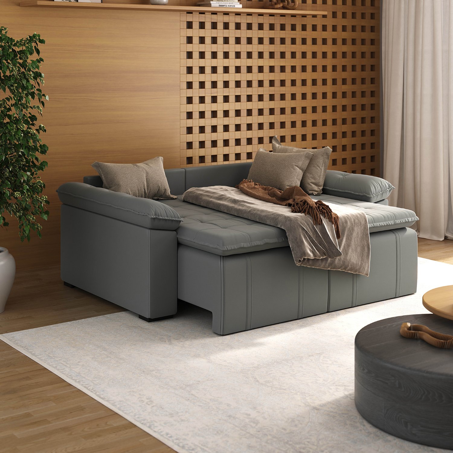 Sofá Cama Retrátil e Reclinável 3 Lugares 200cm Veludo com Molas Palmeira CabeCasa MadeiraOriginals