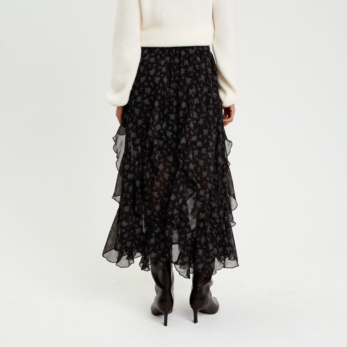 Jupon évasé longueur 3/4 en voile noir femme