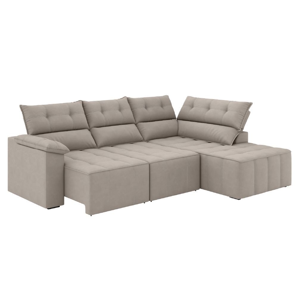 Sofá de Canto Retrátil e Reclinável 4 Lugares Santorini Veludo Luizzi