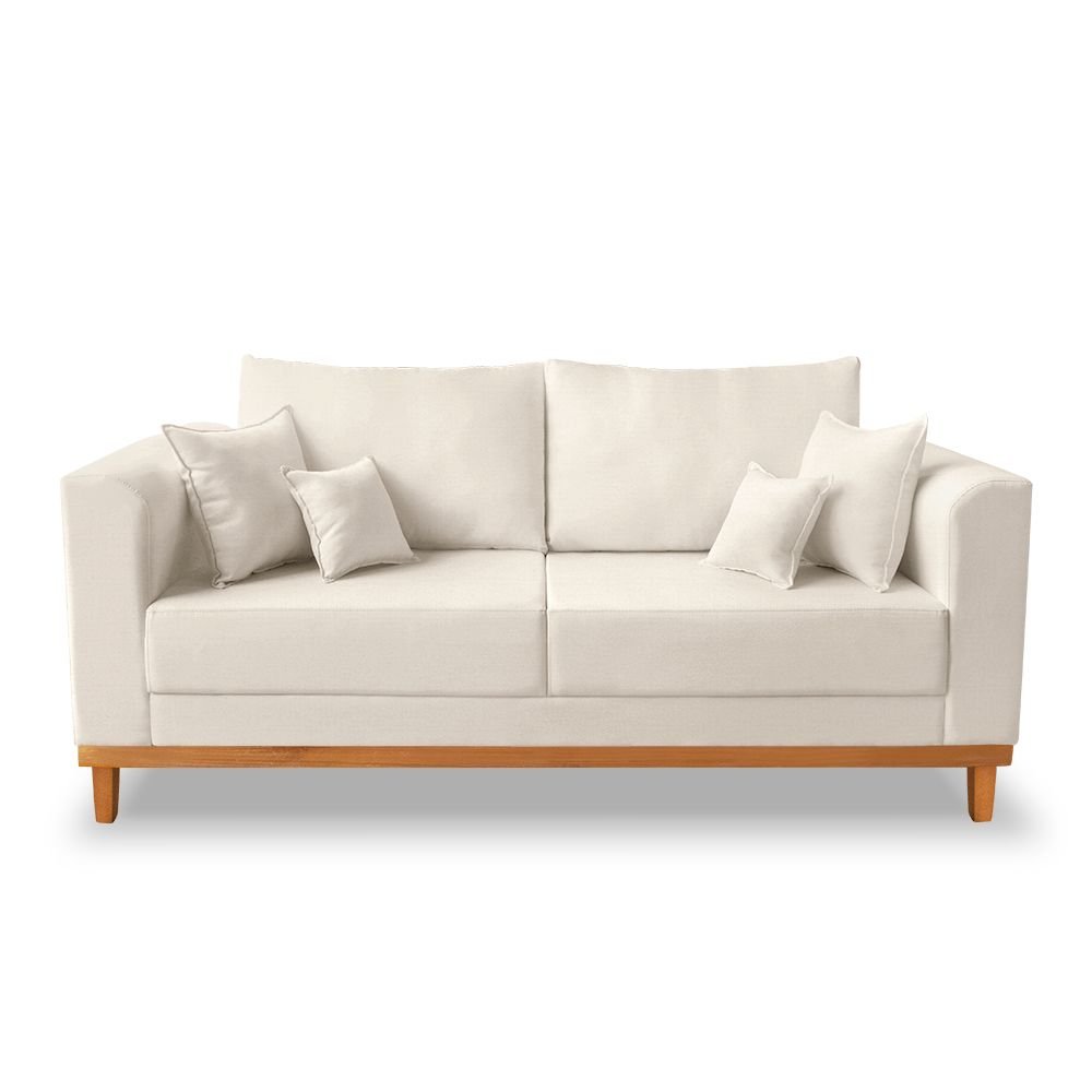 Sofá 2 Lugares Beny Base de Madeira Linho Bege Harpia Decor