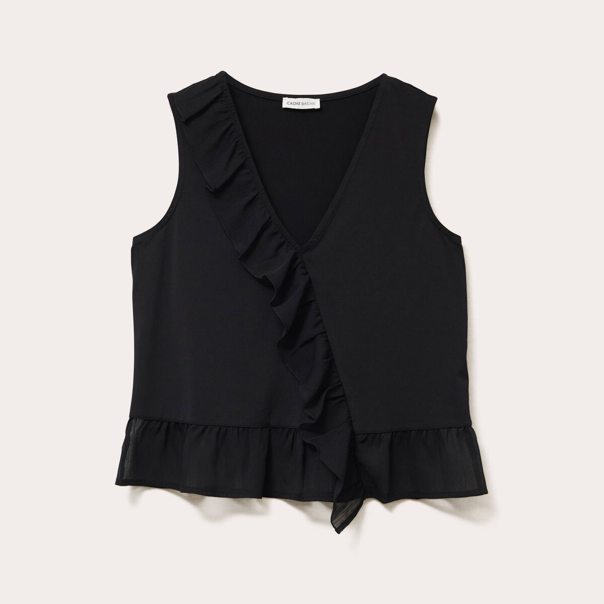 Blouse sans manches volants noir femme