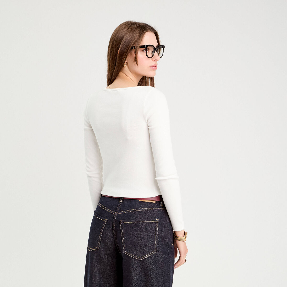 Gilet manches longues côtelé ecru femme