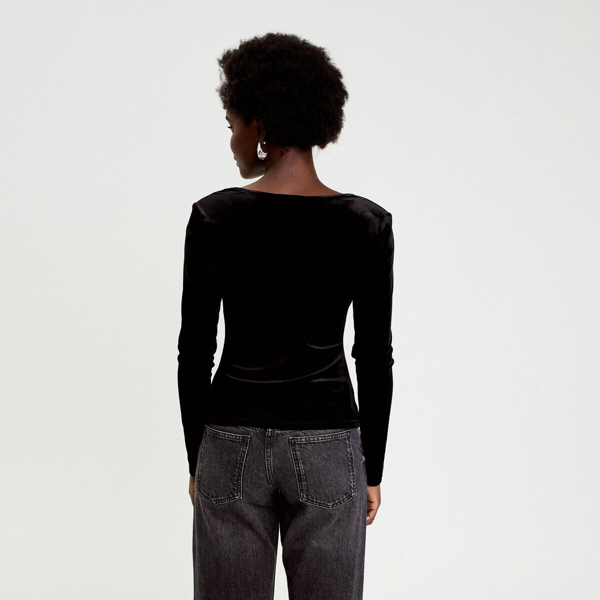 Top ajusté velours noir femme