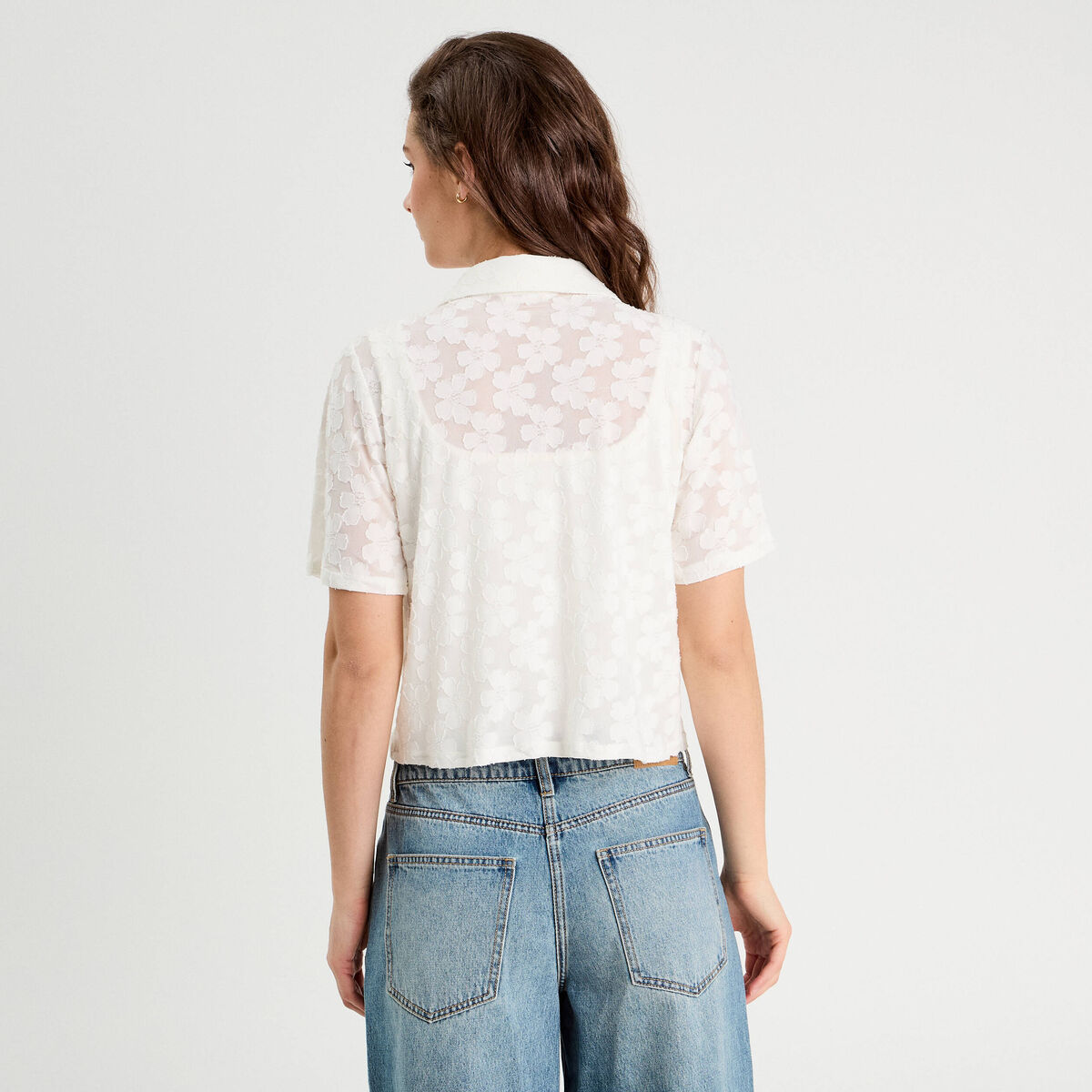 Chemise manches courtes ecru femme