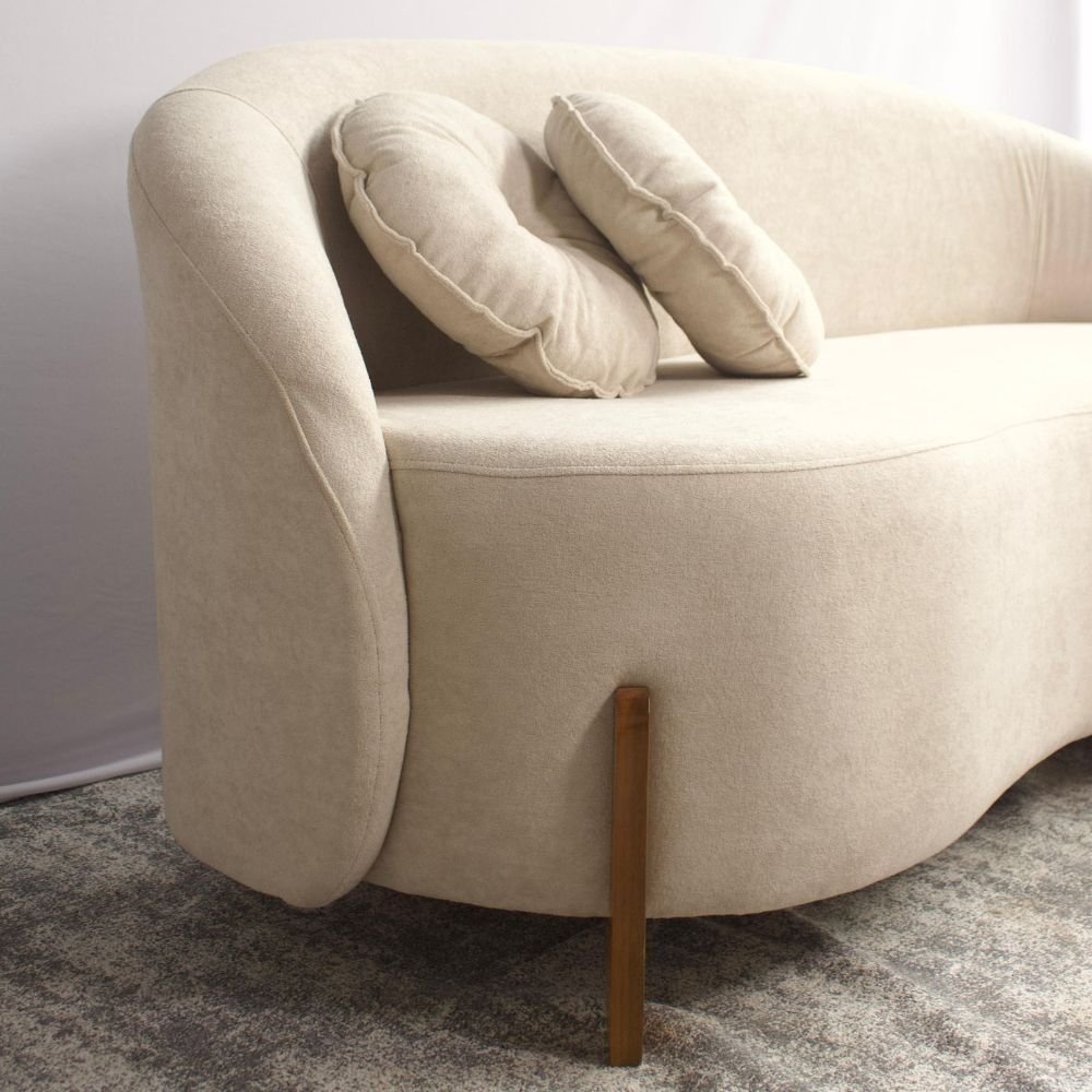 Sofá Orgânico 2 Lugares C/2 Almofadas Curvo Sala Recepção Amsterdã Boucle Bege - Montanari's Decor