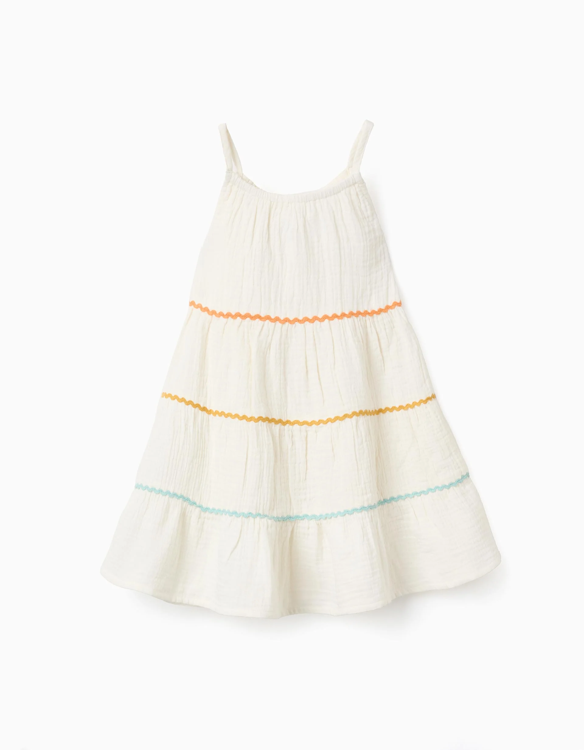 Cotton sleeveless dress with ruffles for baby girls, light beige