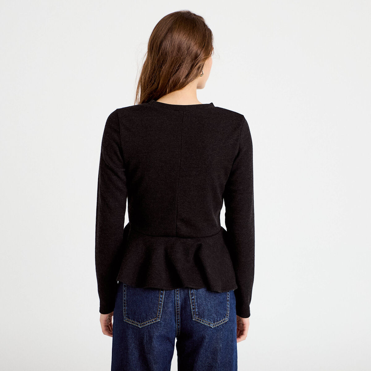 Pull péplum avec boutons noir femme