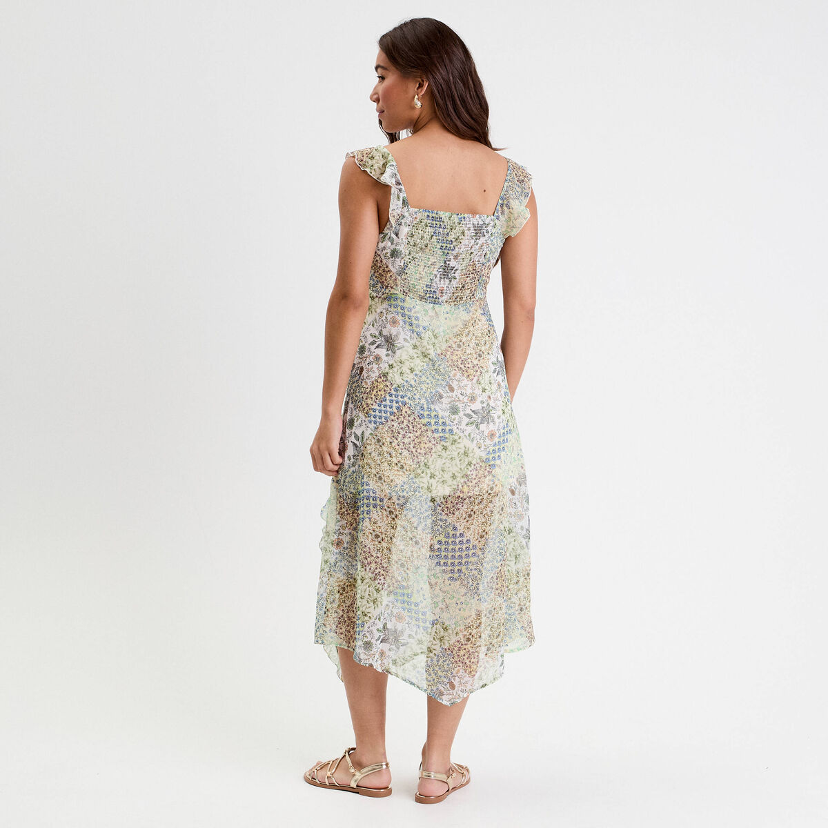 Robe longue évasée volants blanc femme