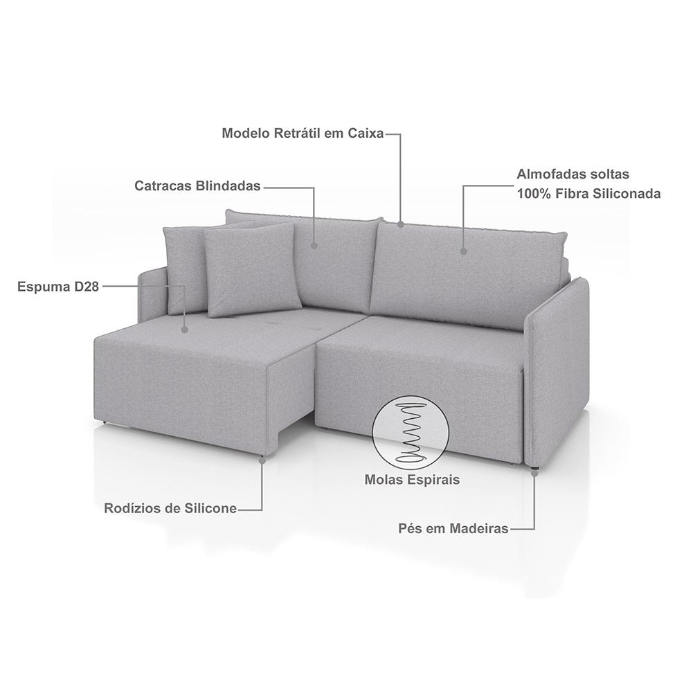 Sofá 3 Lugares Retrátil e Reclinável Malta Linho Prata 180 cm