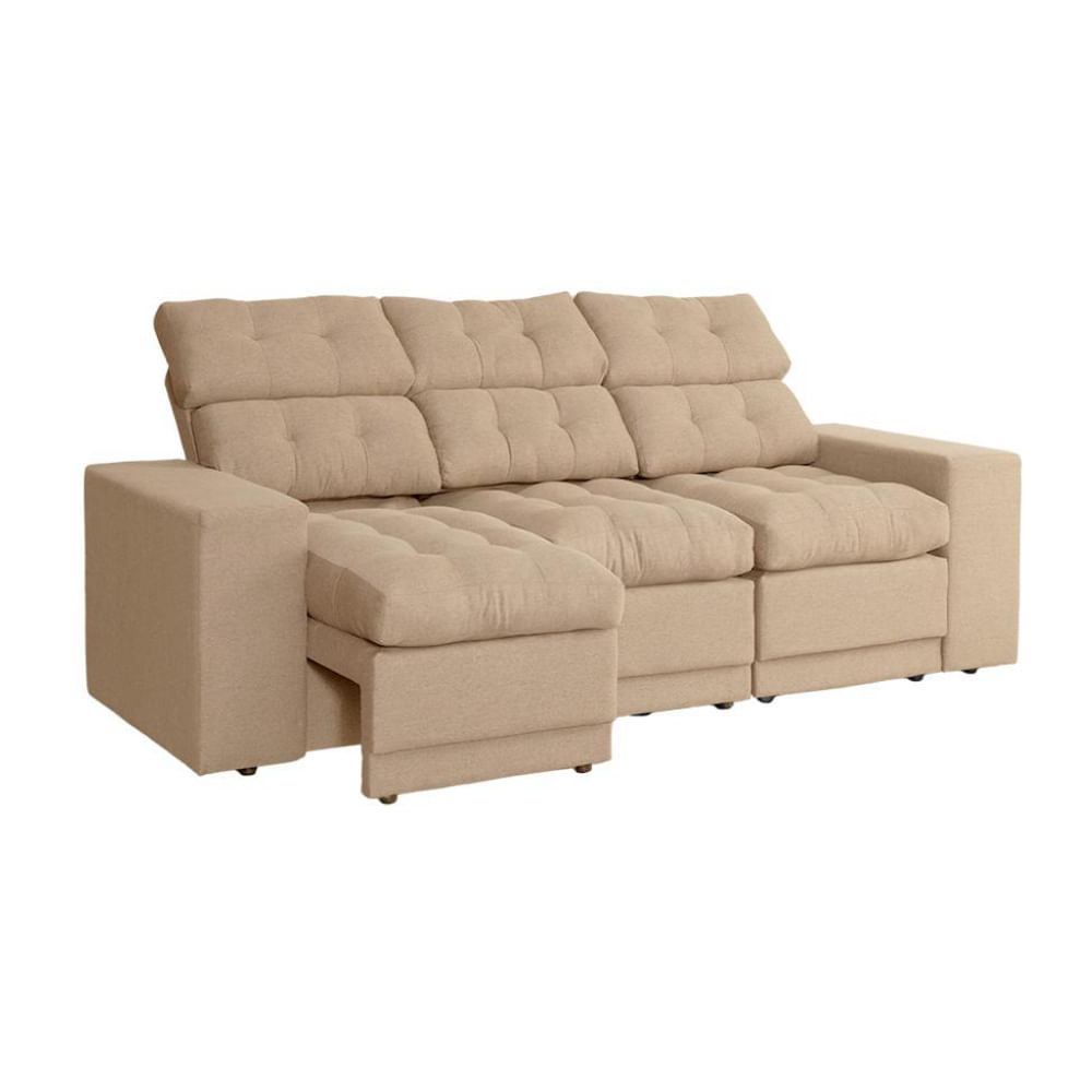 Sofá 3 Lugares Retrátil e Reclinável Baden Linho Bege 230 cm