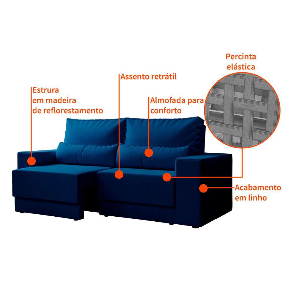 Sofá 3 Lugares Retrátil Sochi Linho Azul Marinho em Promoção | Ofertas na Americanas