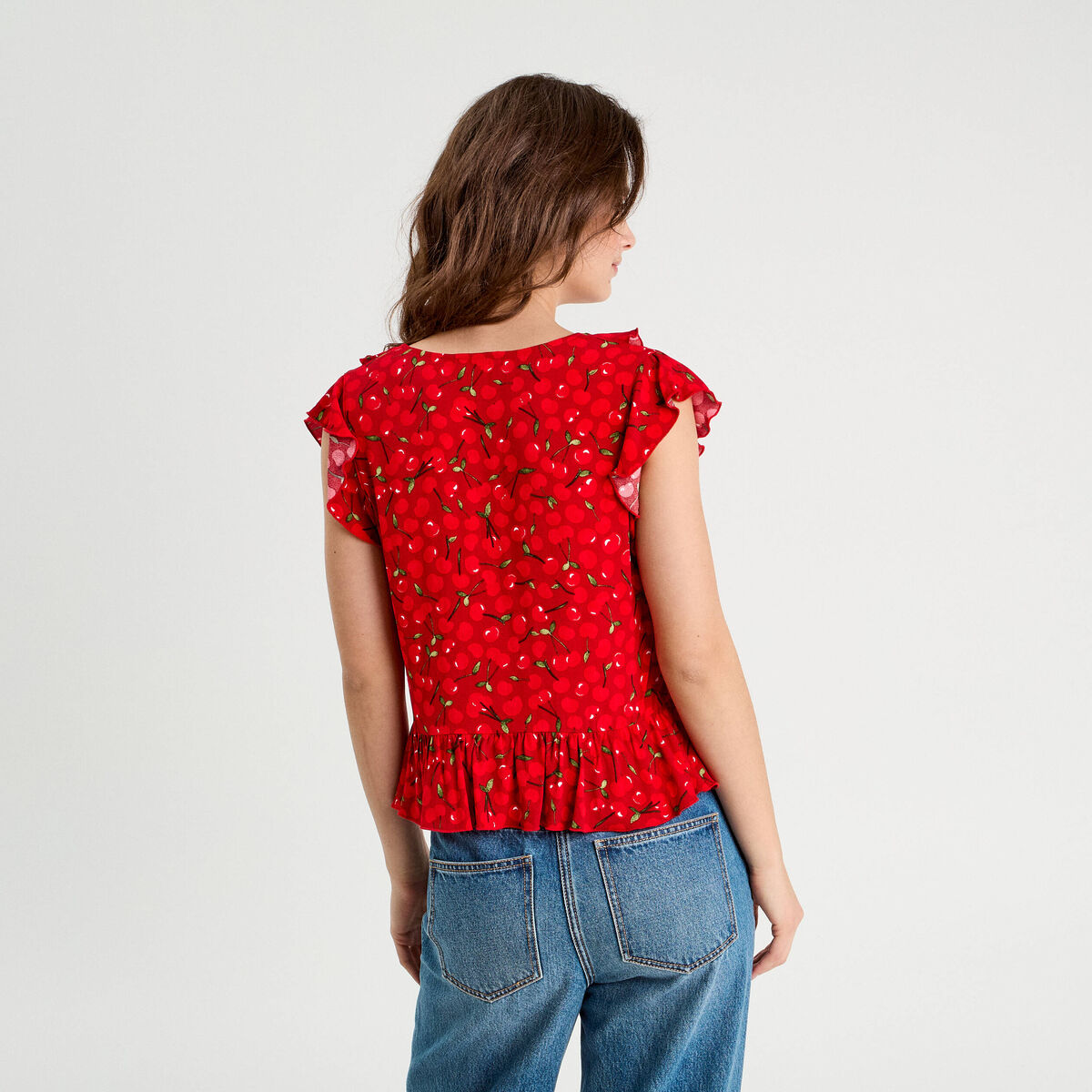 Blouse sans manches nouée rouge femme