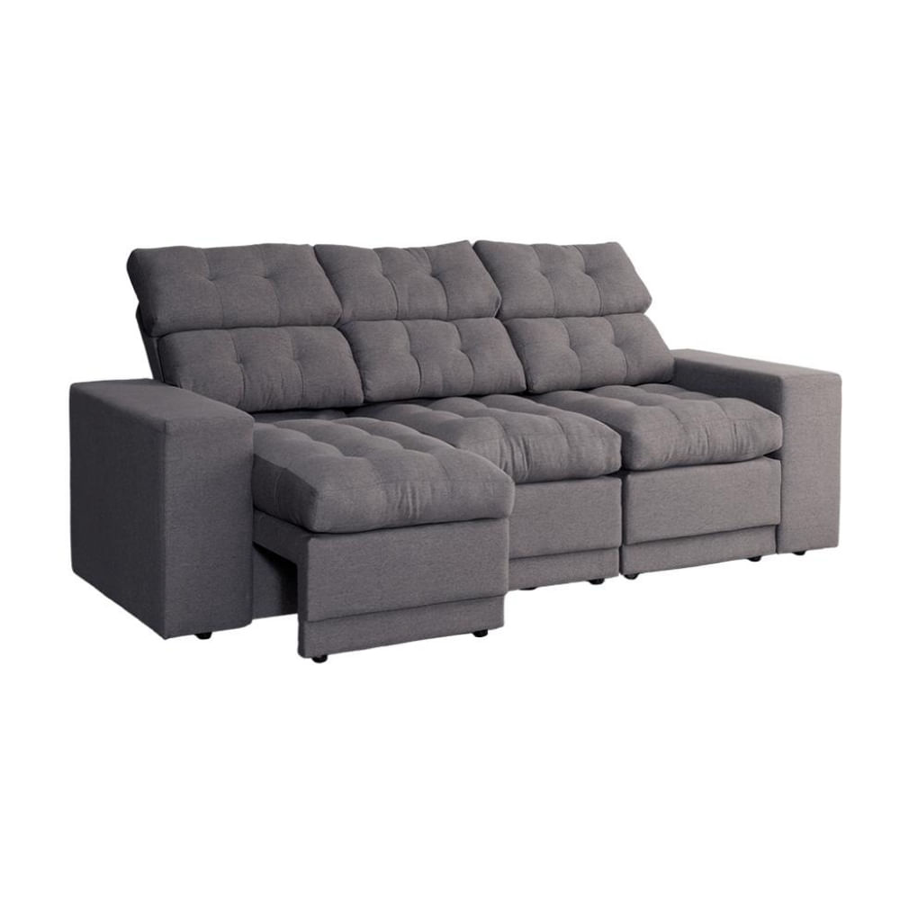 Sofá 3 Lugares Retrátil e Reclinável Baden Linho Grafite 230 cm