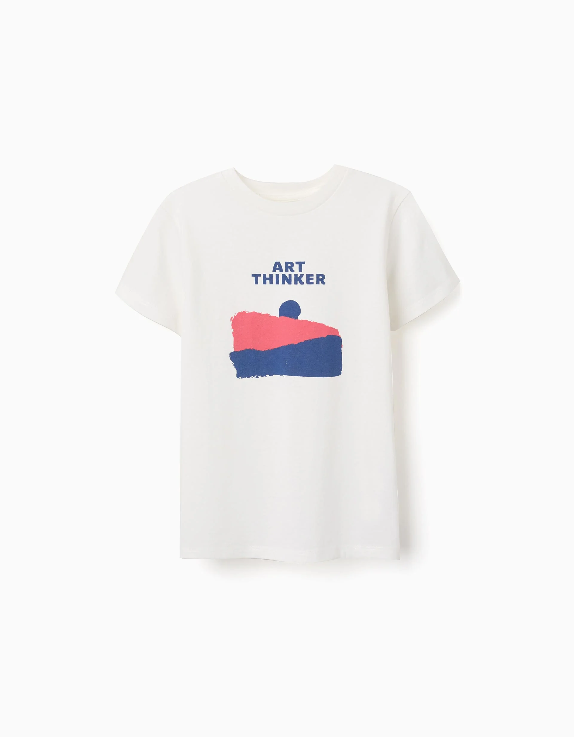 Cotton T-shirt with Art Thinker front print for boys, white