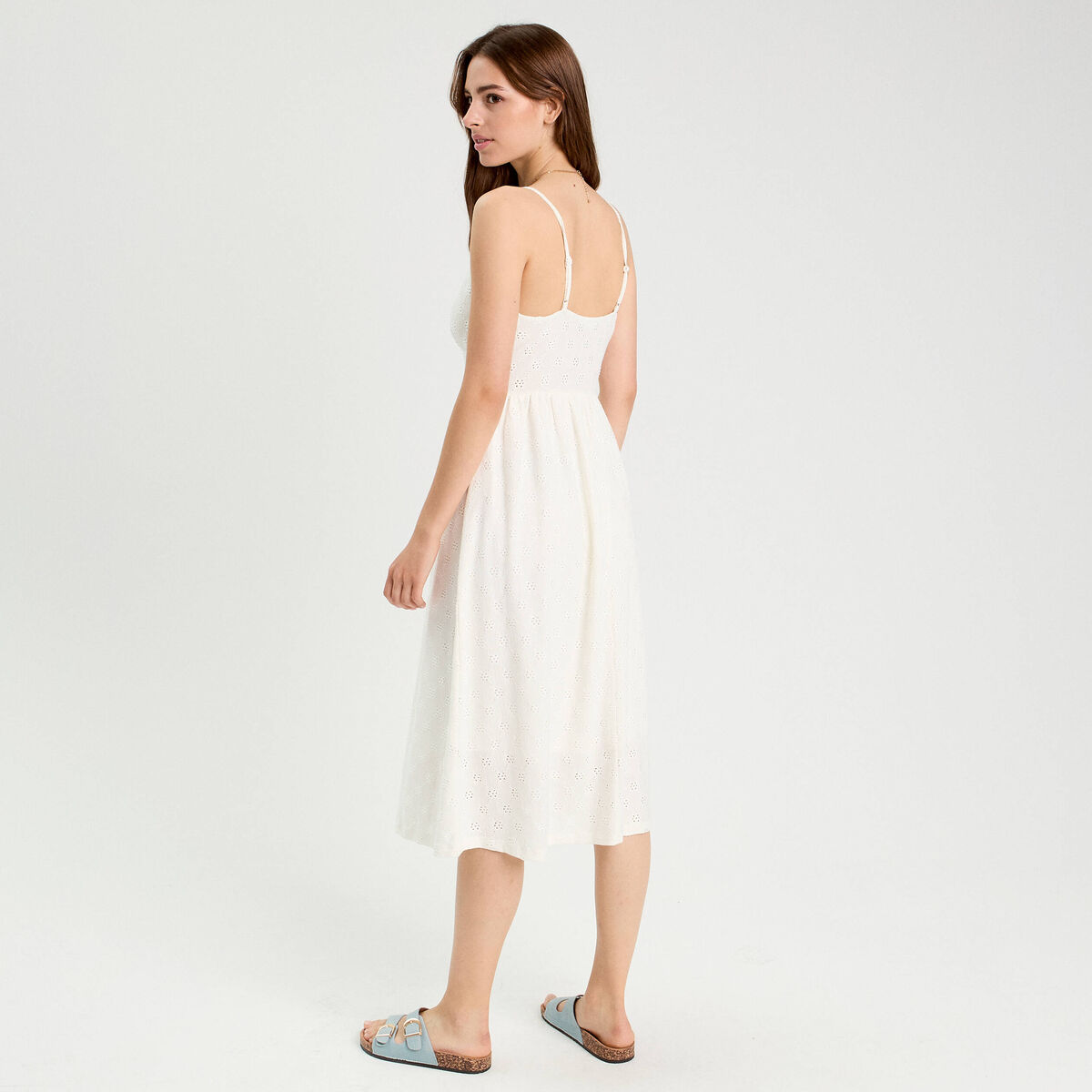 Robe longue évasée ajourée ecru femme