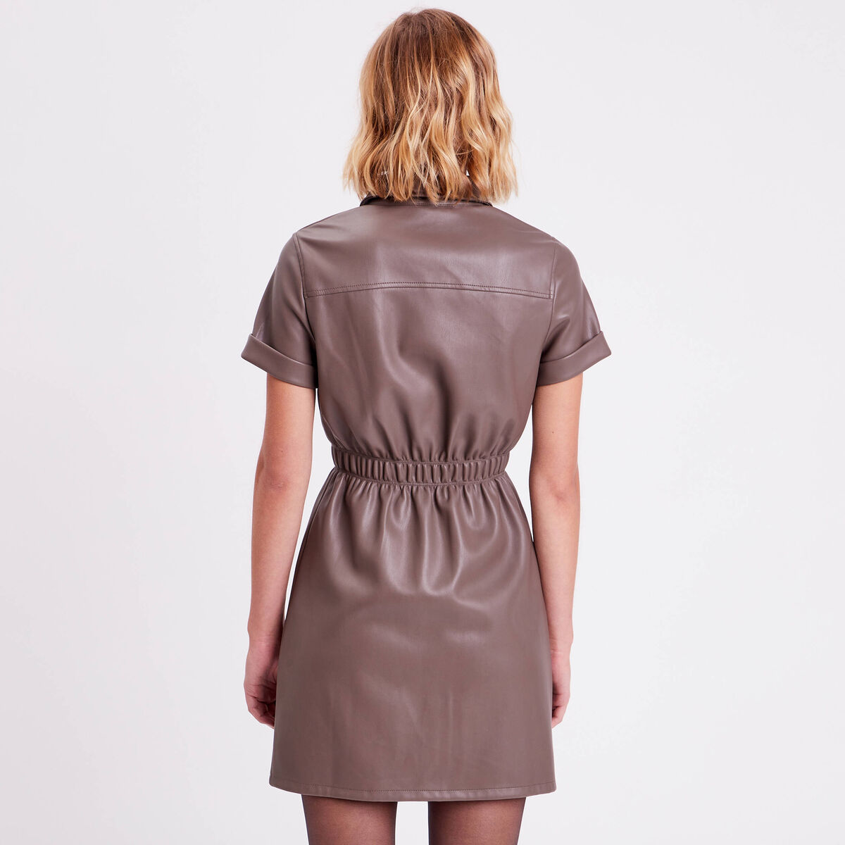 Robe droite boutonnée taupe femme