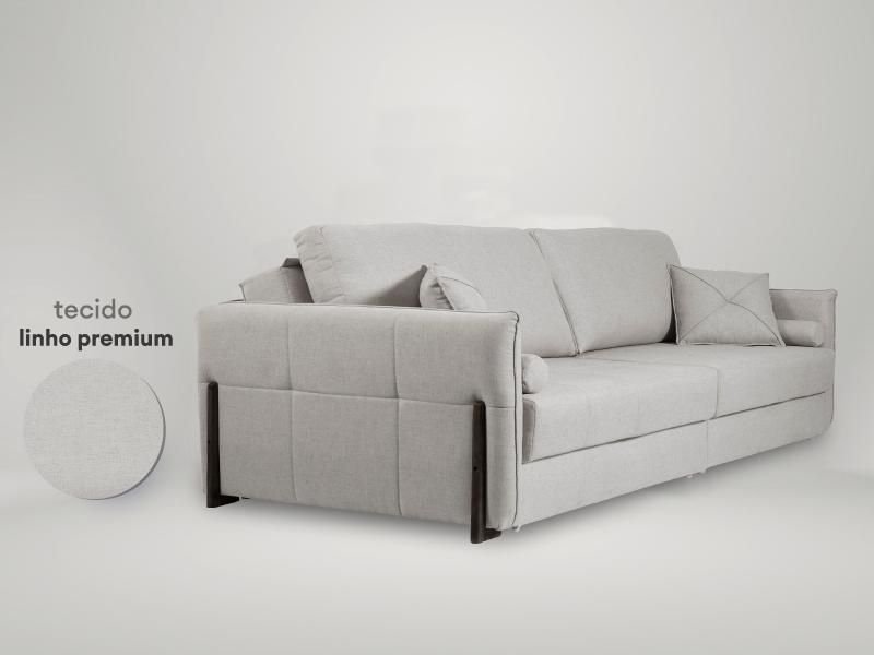 Sofá Orfeu 2,50m sem Caixa, Retrátil e Reclinável Linho Premium Cinza - Netsofas