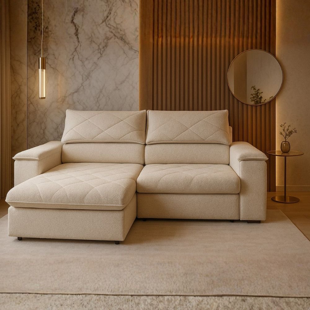 Sofá Konrad Retrátil Reclinável Mônaco 2,10 Metros Bouclê