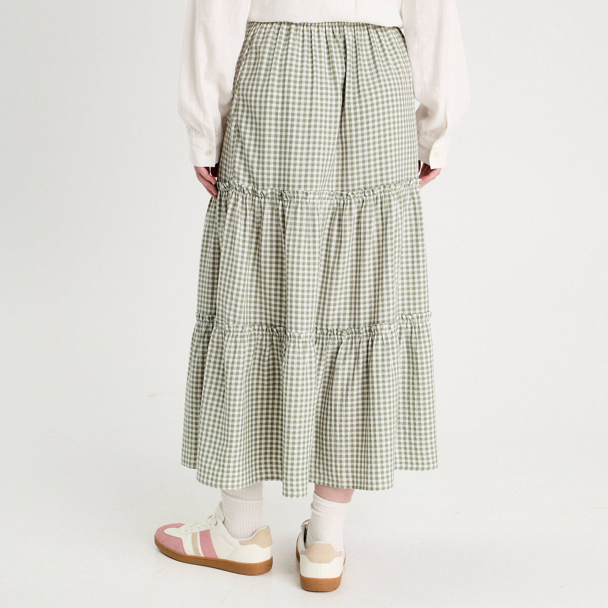 Jupe longue trapèze vert kaki femme