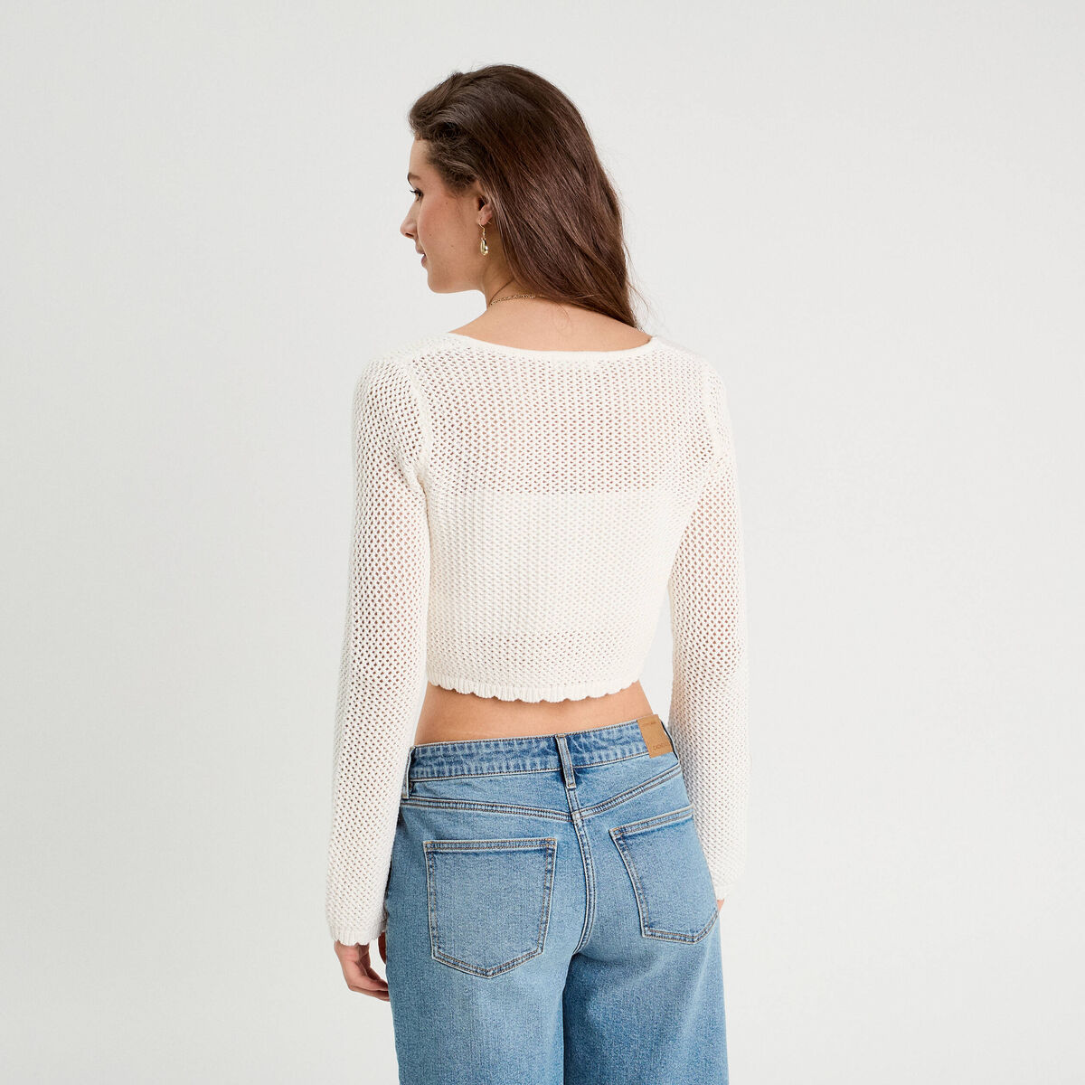 Gilet noué court ecru femme