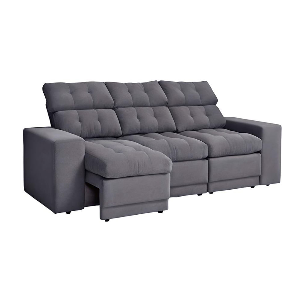 Sofá 3 Lugares Retrátil e Reclinável Baden Suede Grafite 230 cm