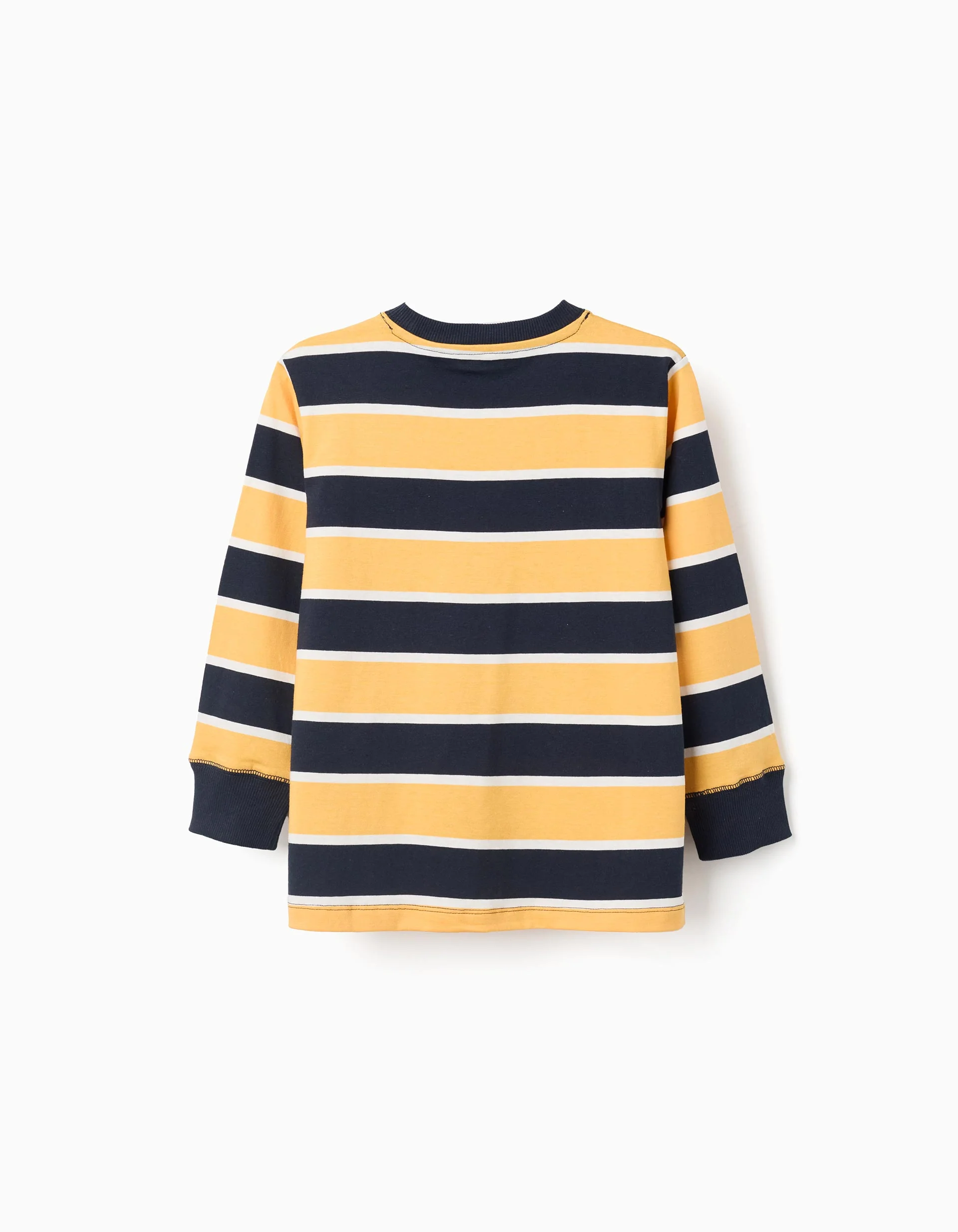 Long sleeve cotton T-shirt with stripes for boys, blue/yellow/white