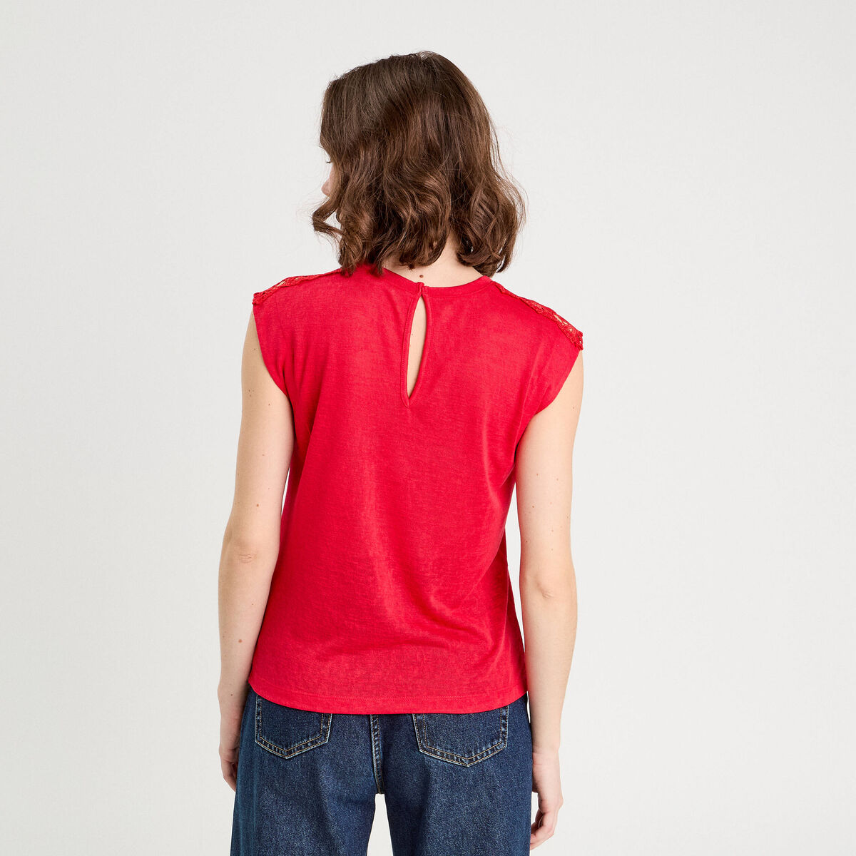 Débardeur épaules dentelle rouge femme