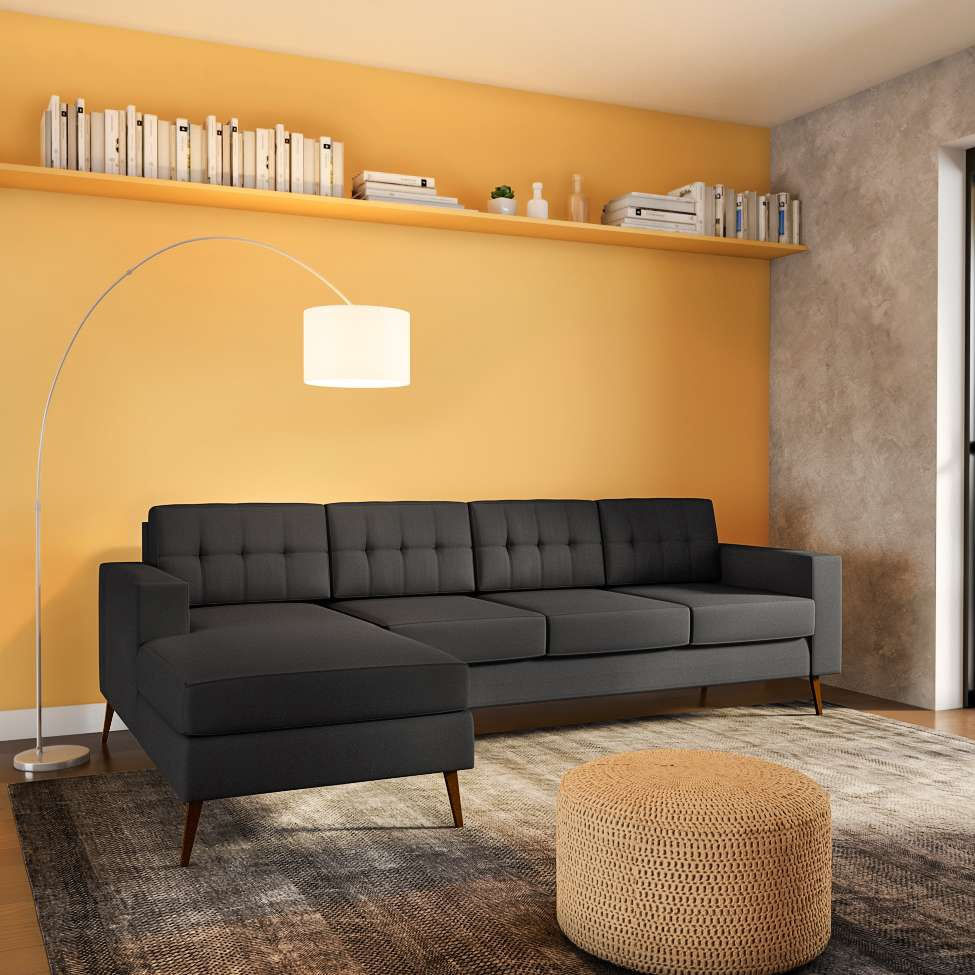 Sofá 4 Lugares Laos com Chaise Esquerdo Pé Palito Linho Cotton Grafite Escuro em Promoção | Ofertas na Americanas